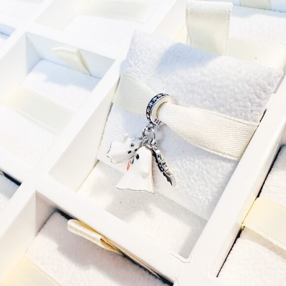 925 Sterling Silver Glow In The Dark Ghost Duet With Bat Dangle Charm - Picture 4 of 8